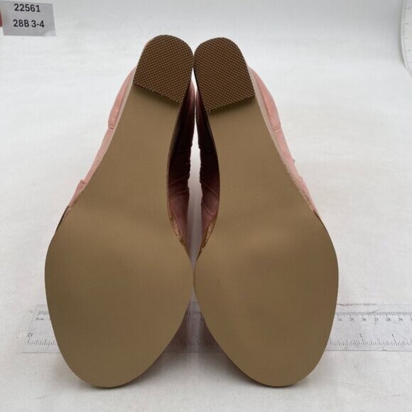 Mid Ankle Bootie w/Split Shaft and Zipper Stacked Wedge Heel Pink Shoes - Picture 6 of 7